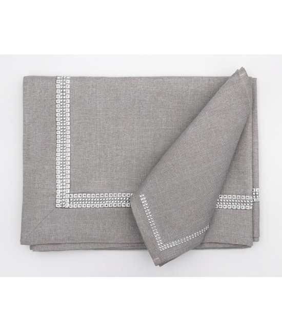 Blanco raya - Servizio da tavola x 6 con 6 tovaglioli con bordo in microborchie e brillantini : h002-1129