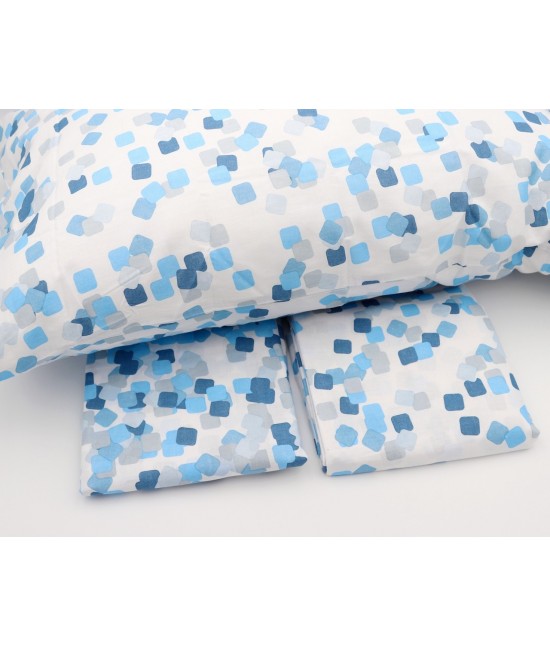 Completo letto in cotone stampa geometrica : alma-874 : Colore prodotto - Blue, Misura - 1 piazza e mezza, Tessuto - Cotone