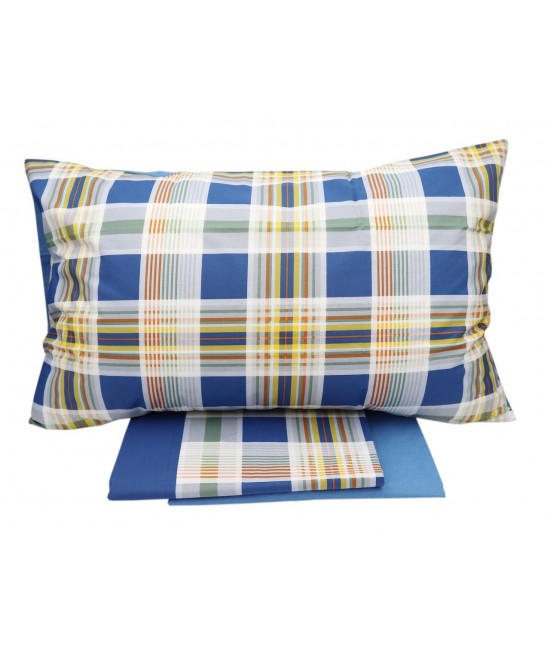Completo letto in cotone stampa geometrica dal motivo tartan : network-289 : Misura - Singolo, Colore prodotto - Blue, Tessuto - Cotone