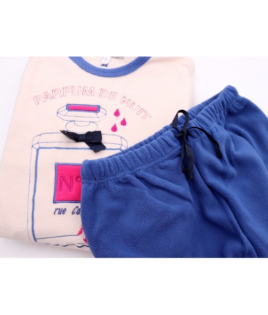 Pigiama donna invernale in pile gamba e manica lunga con coulisse - fragranza : Colore prodotto - Blue, Taglia - S, Tessuto - Poliestere, Variante - Fragranza