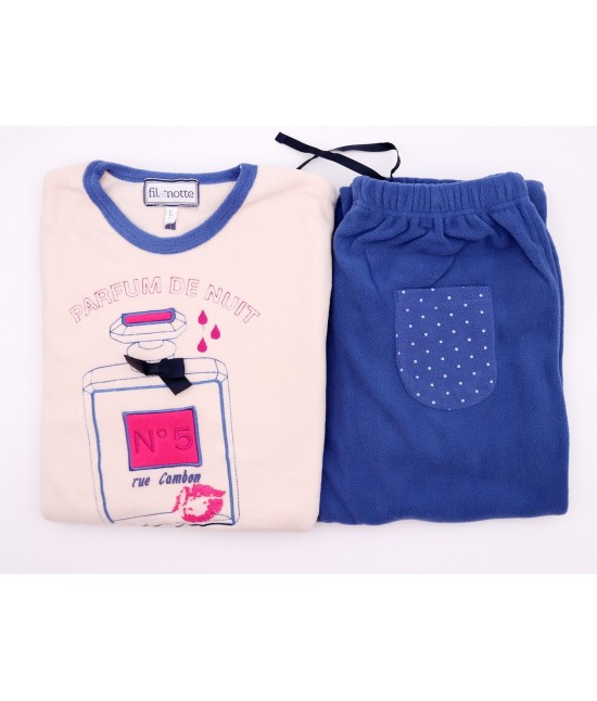 Pigiama donna invernale in pile gamba e manica lunga con coulisse - fragranza : Colore prodotto - Blue, Taglia - M, Tessuto - Poliestere, Variante - Fragranza