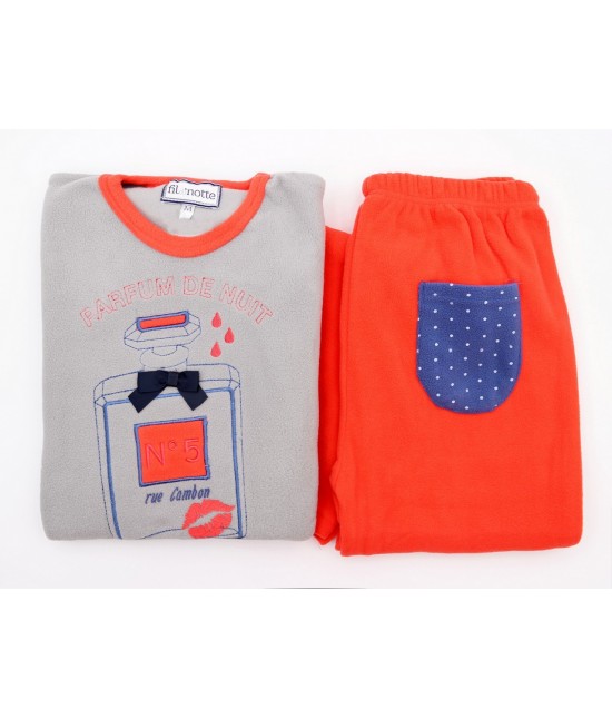 Pigiama donna invernale in pile gamba e manica lunga con coulisse - fragranza : Colore prodotto - Rosso, Taglia - S, Tessuto - Poliestere, Variante - Fragranza