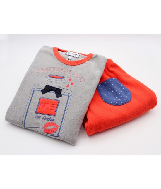 Pigiama donna invernale in pile gamba e manica lunga con coulisse - fragranza : Colore prodotto - Rosso, Taglia - S, Tessuto - Poliestere, Variante - Fragranza