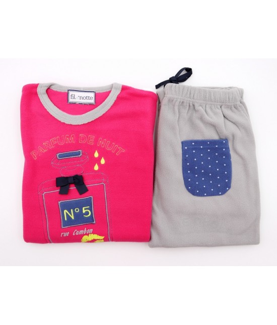 Pigiama donna invernale in pile gamba e manica lunga con coulisse - fragranza : Colore prodotto - Rosa, Taglia - S, Tessuto - Poliestere, Variante - Fragranza
