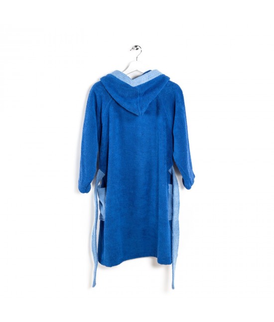 Accappatoio bambino in spugna di puro cotone con cappuccio bicolor: young. : Colore prodotto - Blue, Taglia - 6-8 anni