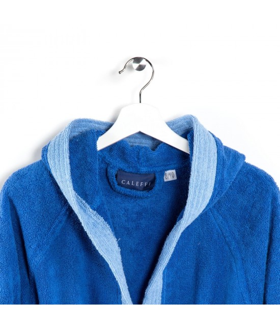 Accappatoio bambino in spugna di puro cotone con cappuccio bicolor: young. : Colore prodotto - Blue, Taglia - 8-10 anni