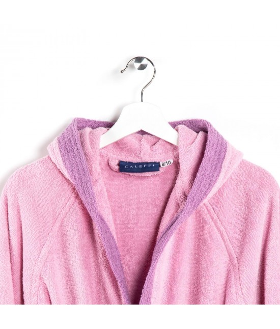 Accappatoio bambino in spugna di puro cotone con cappuccio bicolor: young. : Taglia - 6-8 anni, Colore prodotto - Confetto