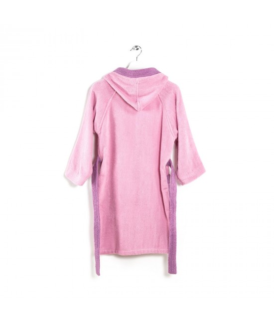 Accappatoio bambino in spugna di puro cotone con cappuccio bicolor: young. : Taglia - 6-8 anni, Colore prodotto - Confetto