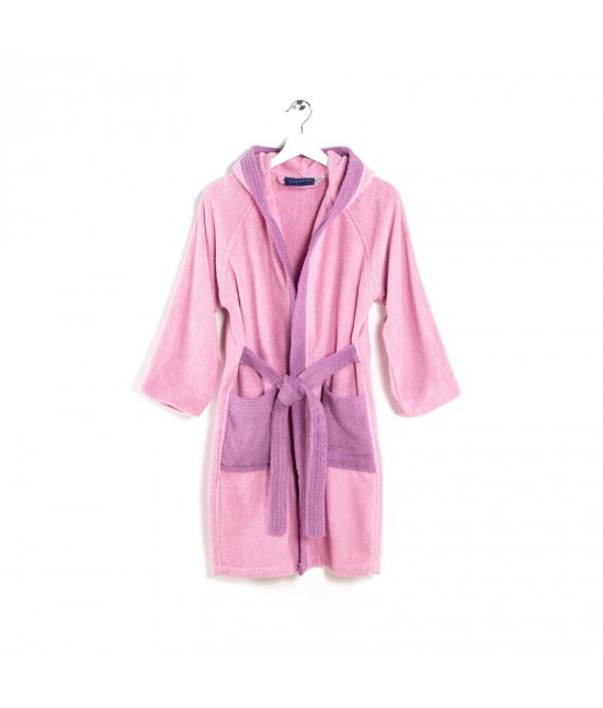 Accappatoio bambino in spugna di puro cotone con cappuccio bicolor: young. : Taglia - 6-8 anni, Colore prodotto - Confetto