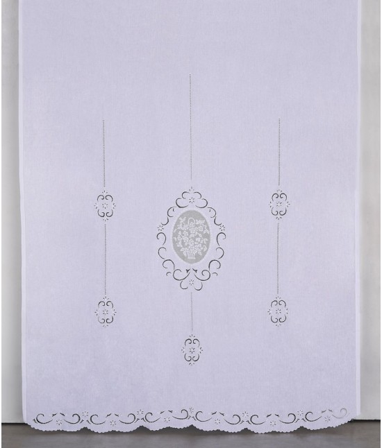 Tenda in 100% puro lino ricamata a mano lavorazione sfilato e intaglio: tn/r61. : Colore prodotto - Bianco, Tessuto - Lino, Misura - 240x310 cm