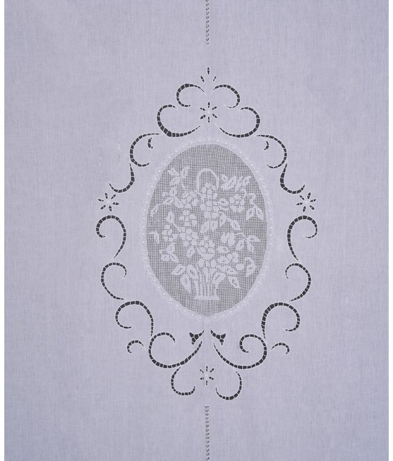 Tenda in 100% puro lino ricamata a mano lavorazione sfilato e intaglio: tn/r61. : Colore prodotto - Bianco, Tessuto - Lino, Misura - 240x310 cm