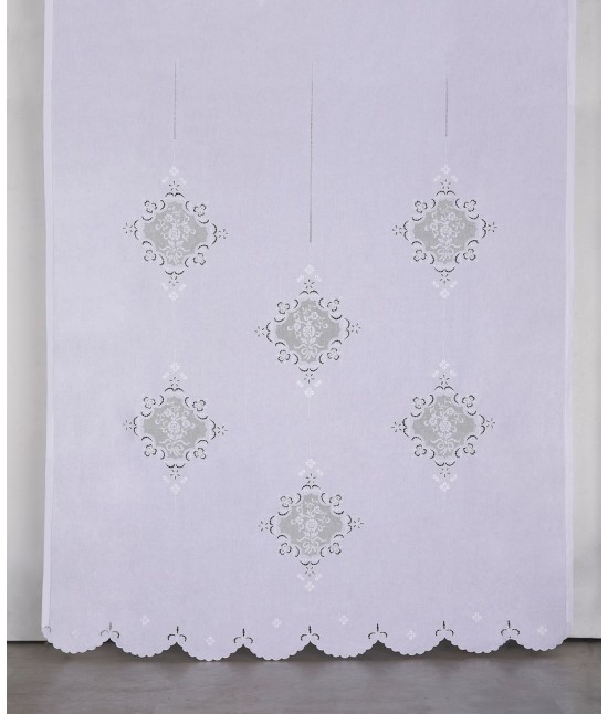 Tenda in 100% puro lino ricamata a mano lavorazione sfilato e intaglio: tn459b. : Colore prodotto - Bianco, Tessuto - Lino, Misura - 240x310 cm