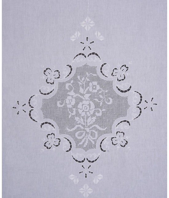 Tenda in 100% puro lino ricamata a mano lavorazione sfilato e intaglio: tn459b. : Colore prodotto - Bianco, Tessuto - Lino, Misura - 240x310 cm