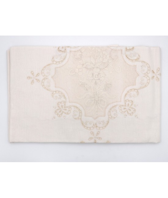 Tenda in 100% puro lino ricamata a mano lavorazione sfilato e intaglio: tn459b. : Colore prodotto - Ecru', Tessuto - Lino, Misura - 240x310 cm