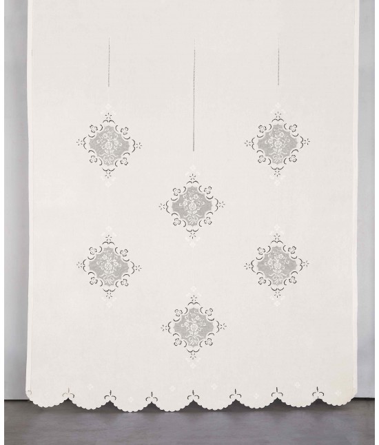 Tenda in 100% puro lino ricamata a mano lavorazione sfilato e intaglio: tn459b. : Colore prodotto - Ecru', Tessuto - Lino, Misura - 240x310 cm