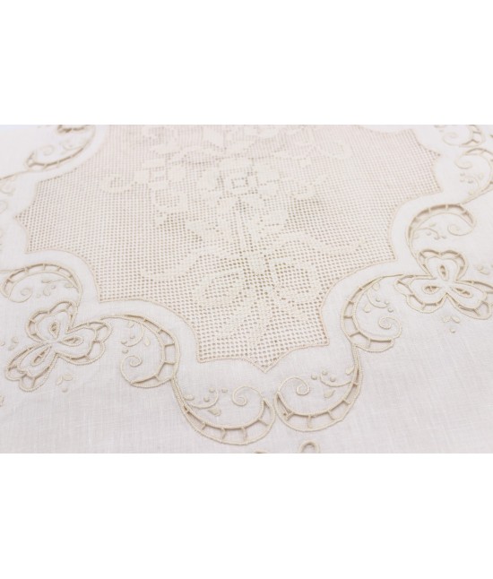 Tenda in 100% puro lino ricamata a mano lavorazione sfilato e intaglio: tn459b. : Colore prodotto - Ecru', Tessuto - Lino, Misura - 240x310 cm