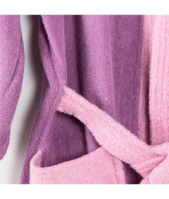 Accappatoio bambino in spugna di puro cotone con cappuccio bicolor: young. : Colore prodotto - Ciclamino, Taglia - 4-6 anni
