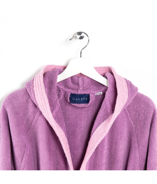 Accappatoio bambino in spugna di puro cotone con cappuccio bicolor: young. : Colore prodotto - Ciclamino, Taglia - 4-6 anni