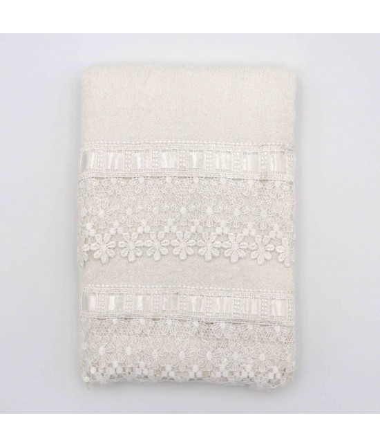 Bluesi - Asciugamani bagno 1+1 viso e ospite in spugna di puro cotone ricamato con macrame': monica.