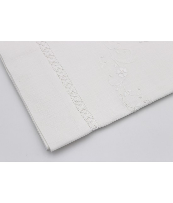Completo asciugamani 1+1 in puro lino con ricamo a mano e sfilato punto gigliuccio: nb1388.