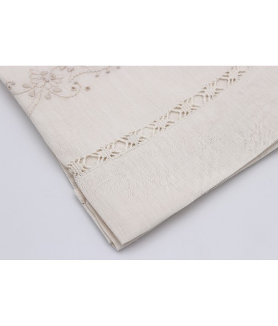 Set asciugamani 1+1 in puro lino ricamo a mano motivo arabesco e sfilato punto gigliuccio: nb1444.
