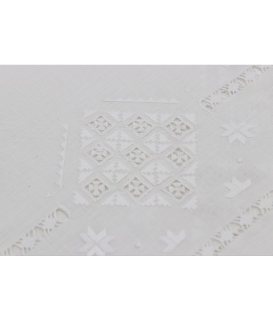 Completo asciugamani 1+1 in puro lino con ricamo a mano sfilato e punto a giorno: nb1443.