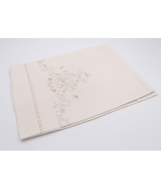 Completo asciugamani 1+1 in puro lino con ricamo a mano e sfilato punto gigliuccio: nb1388. : Misura - Set asc. 1+1, Colore prodotto - Ecru', Tessuto - Lino