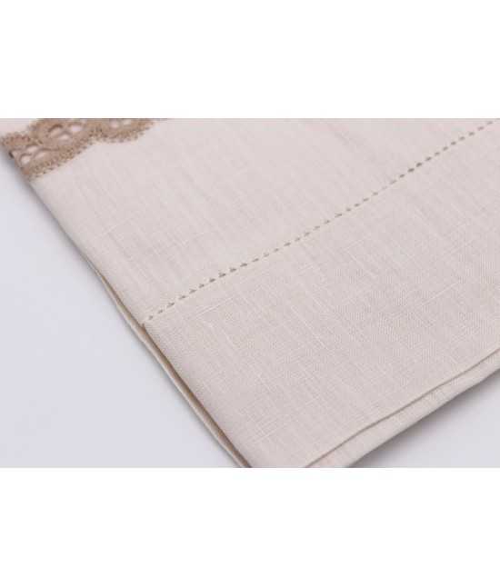 Set asciugamani 1+1 in puro lino con ricamo a mano in merletto di cantu e punto a giorno: 04-038. : Misura - Set asc. 1+1, Colore prodotto - Ecru', Tessuto - Lino
