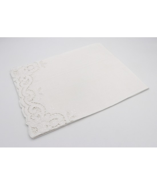 Completo asciugamani 1+1 in puro lino con ricamo a mano e intagli: nb1442. : Colore prodotto - Bianco, Misura - Set asc. 1+1, Tessuto - Lino