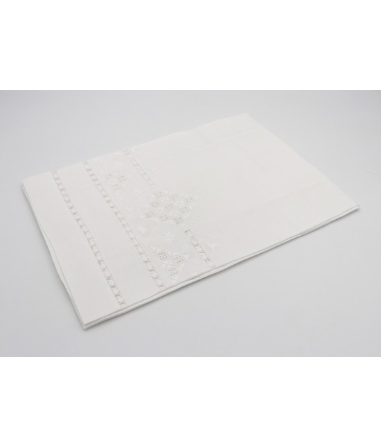 Completo asciugamani 1+1 in puro lino con ricamo a mano sfilato e punto a giorno: nb1443. : Colore prodotto - Bianco, Misura - Set asc. 1+1, Tessuto - Lino