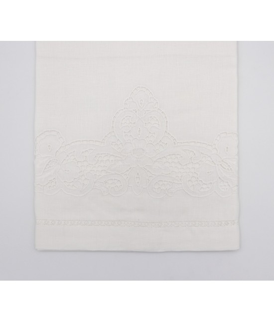 Set asciugamani 1+1 in puro lino con ricamo a mano con sfilato punto gigliuccio:px111. : Colore prodotto - Bianco, Misura - Set asc. 1+1, Tessuto - Lino