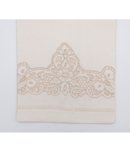 Set asciugamani 1+1 in puro lino con ricamo a mano con sfilato punto gigliuccio:px111. : Misura - Set asc. 1+1, Colore prodotto - Ecru', Tessuto - Lino