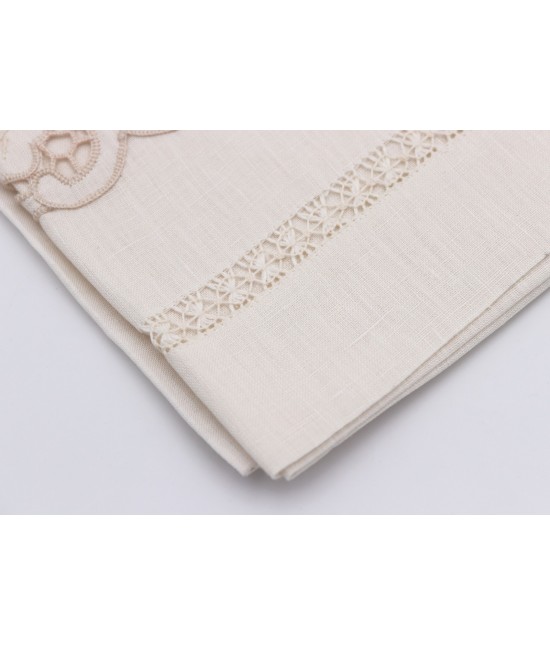 Set asciugamani 1+1 in puro lino con ricamo a mano con sfilato punto gigliuccio:px111. : Misura - Set asc. 1+1, Colore prodotto - Ecru', Tessuto - Lino