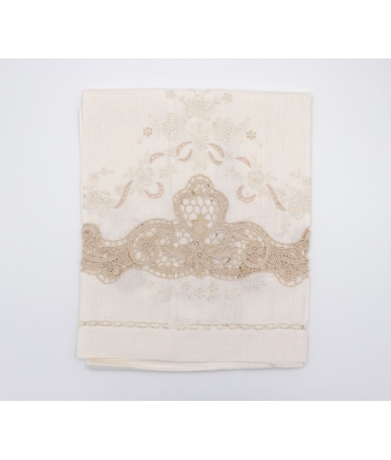 Set asciugamani 1+1 in puro lino con ricamo a mano in burano:px3. : Misura - Set asc. 1+1, Colore prodotto - Ecru', Tessuto - Lino