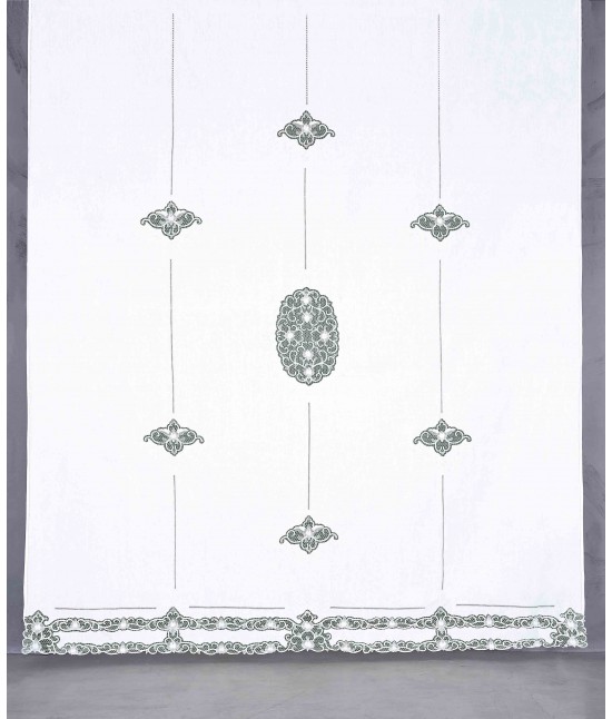 Tenda in 100% puro lino ricamata a mano lavorazione intaglio: ge/nh. : Colore prodotto - Bianco, Tessuto - Lino, Misura - 270 x 310 cm