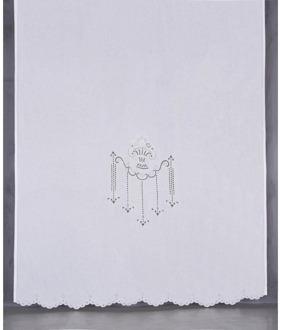 Tenda in lino ricami ad intaglio a mano: tn46. : Colore prodotto - Ecru', Tessuto - Lino, Misura - 260 x 300 cm
