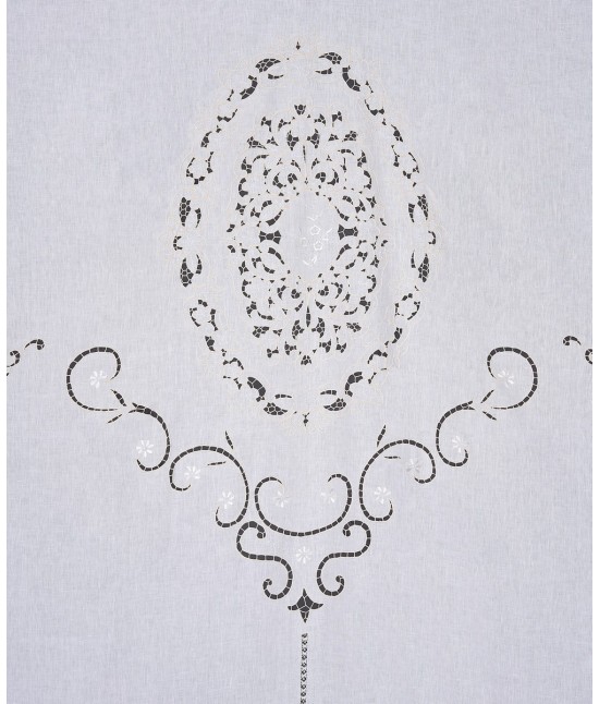 Tenda in lino ricami ed intaglio lavorazione a mano: tn47. : Colore prodotto - Ecru', Tessuto - Lino, Misura - 260 x 300 cm