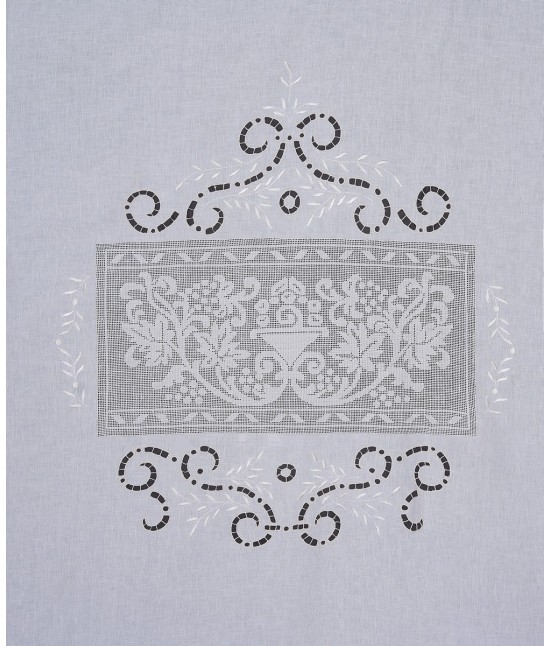 Tenda in lino ricami ad intaglio a mano: tn48. : Colore prodotto - Ecru', Tessuto - Lino, Misura - 260 x 300 cm