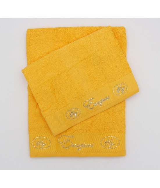 Blanco raya - Set asciugamani viso e ospite tinta unita con decoro brillantini: emozioni.