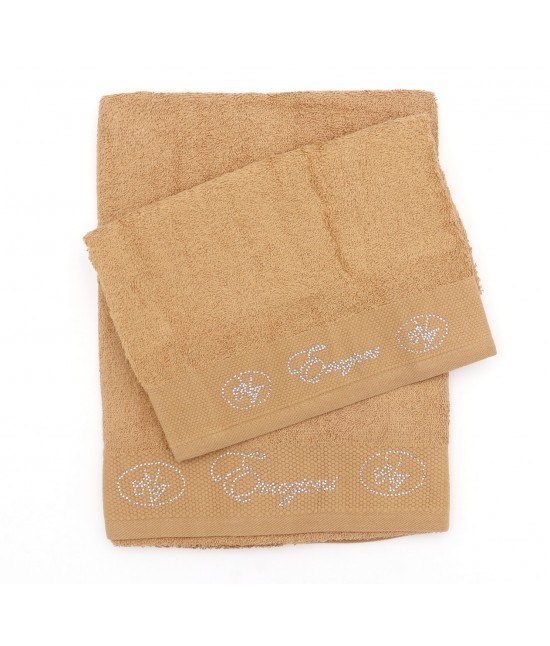 Set asciugamani viso e ospite tinta unita con decoro brillantini: emozioni. : Tessuto - Cotone, Misura - Set asc. 1+1, Colore prodotto - Ecru'