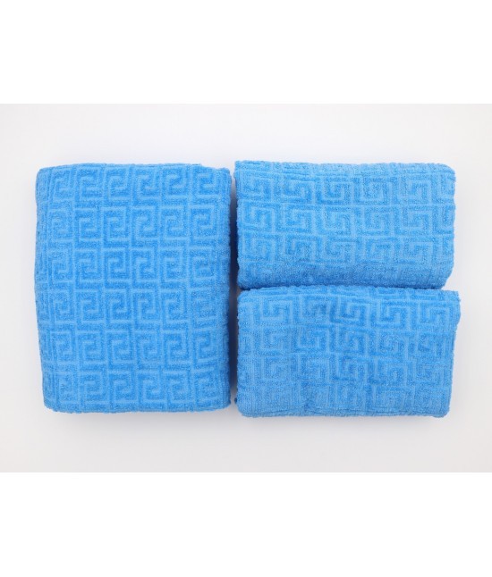 Bluesi - Completo bagno 5 pezzi in spugna velour di puro cotone fantasia jacquard: royal.