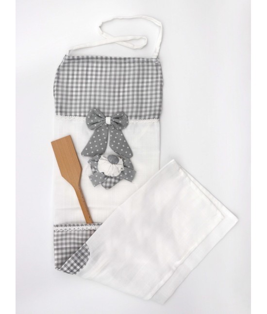 Blanco raya - Grembiule shabby chic con applicazioni in rilievo cuore e fiocco tessuto vichy: sd2018-2.