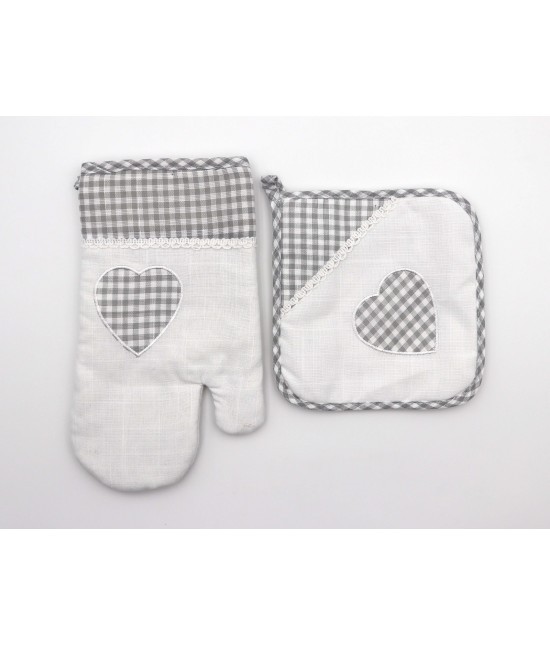 Blanco raya - Set presina e guantone shabby chic con applicazione e ricamo cuore: sd2018-2.