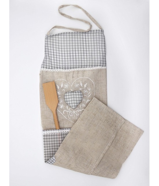 Blanco raya - Grembiule shabby chic in tessuto vichy ricamato con applicazione cuore in rilievo: sd2018-3.