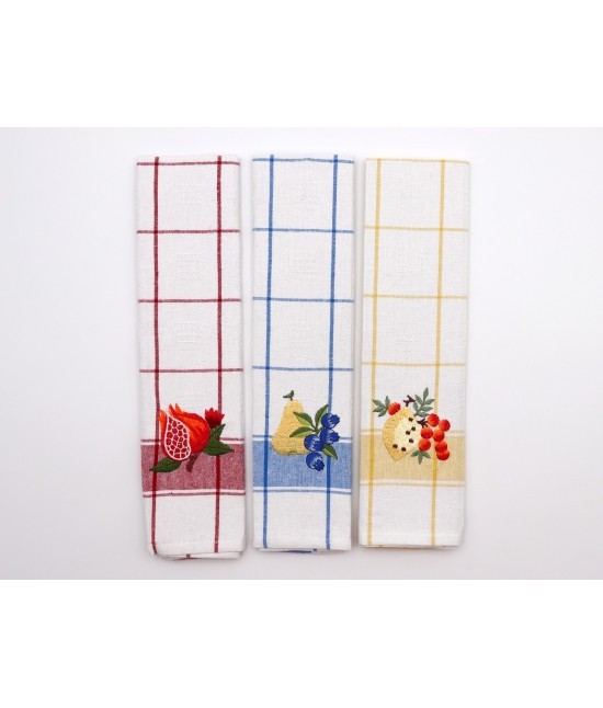 Bluesi - Set 3 stroficnacci check in 100% cotone ricamo frutta: sd114023
