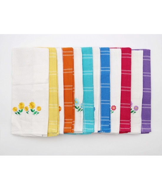 Bluesi - Set 12 strofinacci da cucina in cotone con ricamo fiori: 301