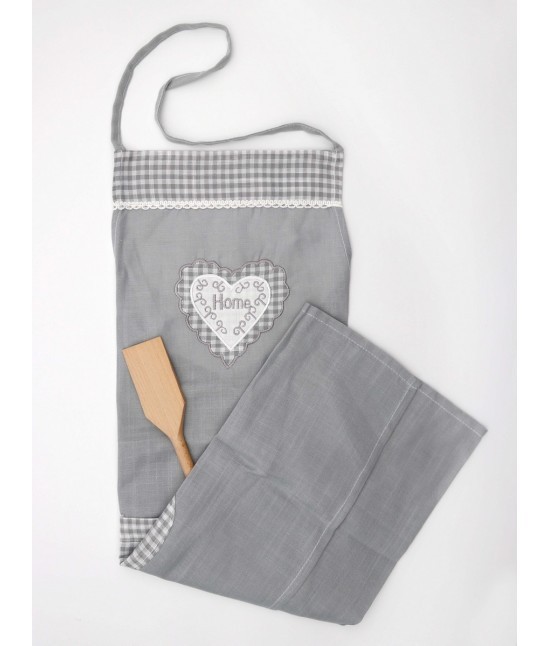 Blanco raya - Grembiule shabby tinta unita cuore ricamo home con tasca: sd172045