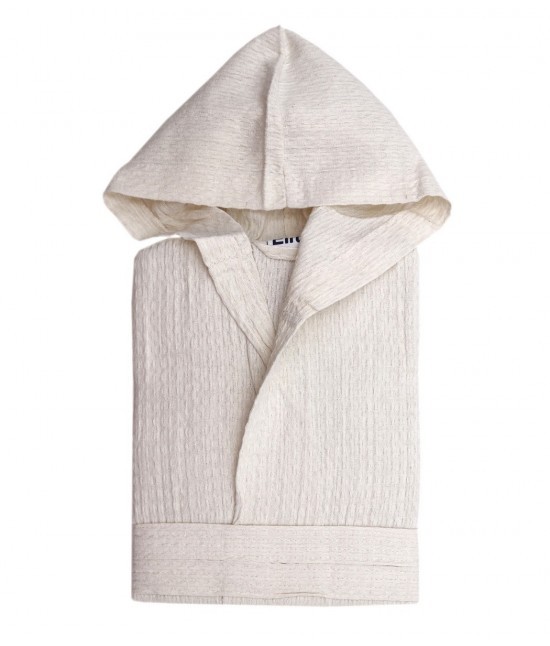 Elite - Accappatoio unisex nido d'ape in puro cotone tinta unita con cappuccio e cintura: ape-4