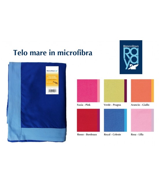 Telo mare in microfibra tinta unita con bordo a contrasto - 2911 : Colore prodotto - Blue, Tessuto - Poliestere, Misura - 90x160 cm