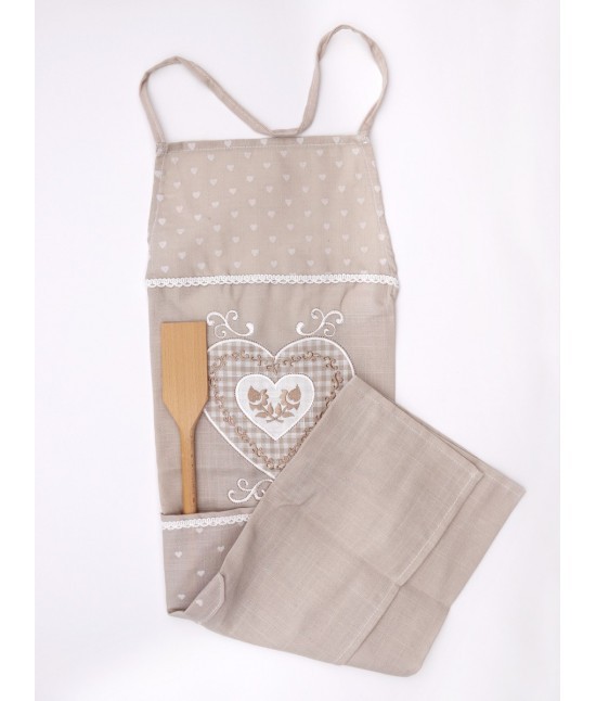 Blanco raya - Grembiule tasca e pettorina shabby chic cuore ricamato tessuto fantasia cuoricini: sd2018-5